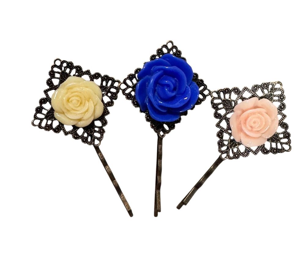 Three Resin Flower Hair Pin Barrettes #22088 - Picture 5 of 8